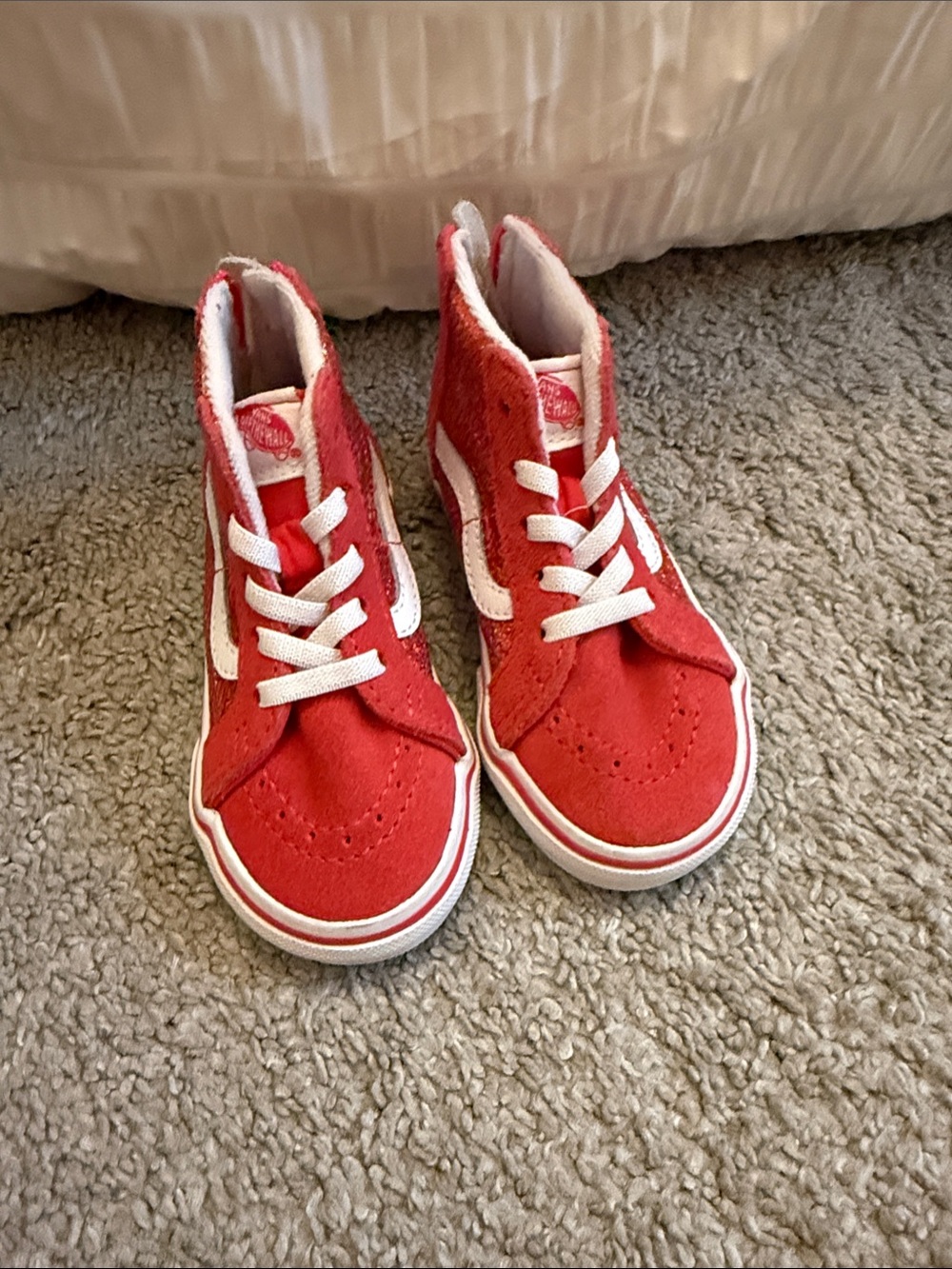 Vans Kids Red High-Top Sneakers with White Stripe